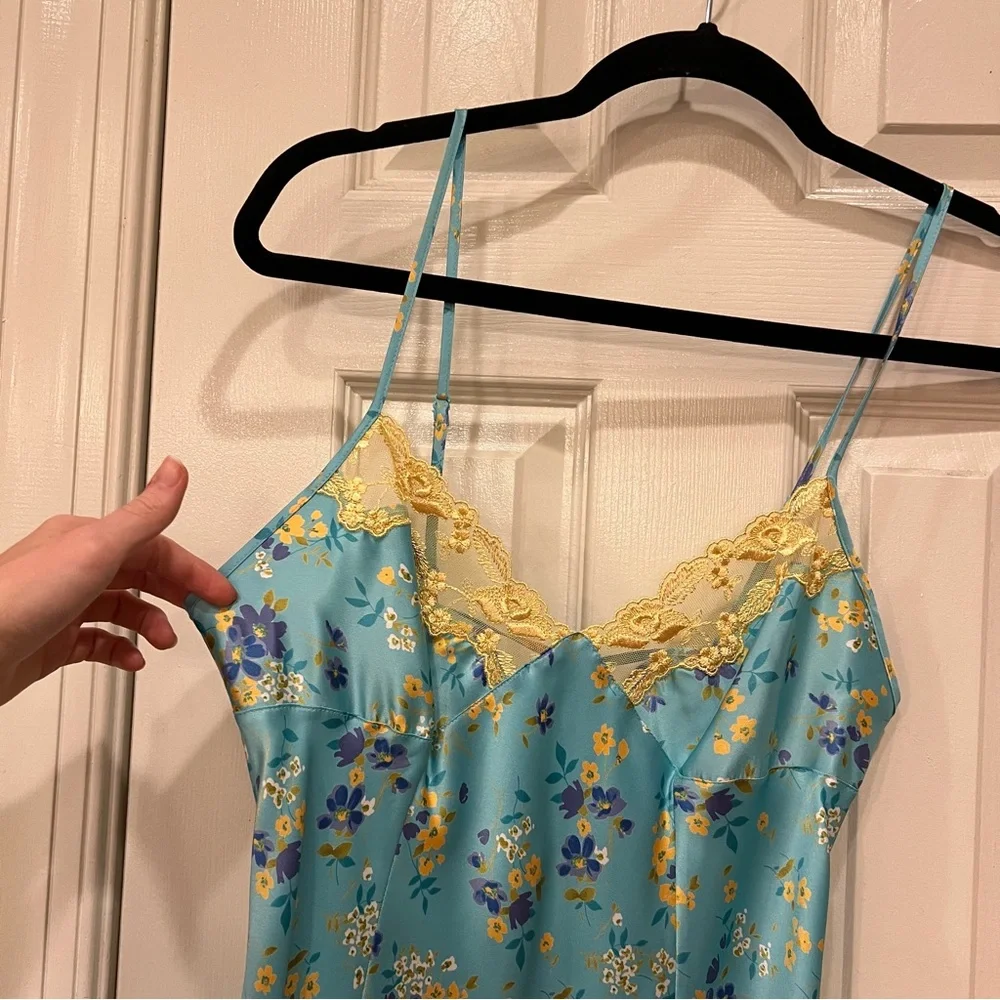 Vintage Y2K 2001 Victoria’s Secret Slip Dress Blue Yellow Lace Floral Small - Picture 4 of 9